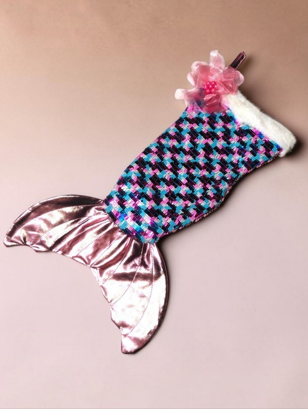 Holiday Time Sequined Mermaid's Tail Christmas Stocking